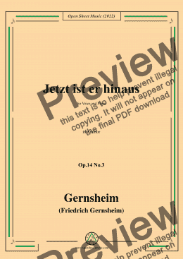 page one of Gernsheim-Jetzt ist er hinaus,Op.14 No.3,in e minor,for Voice and Piano 