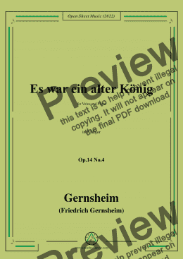 page one of Gernsheim-Es war ein alter König,Op.14 No.4,in F Major,for Voice and Piano 