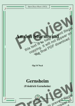 page one of Gernsheim-An den Sturmwind,Op.14 No.6,in c minor,for Voice and Piano