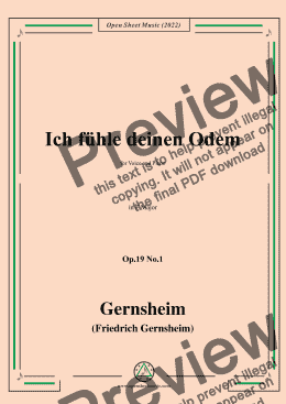 page one of Gernsheim-Ich fühle deinen Odem,Op.19 No.1,in F Major 