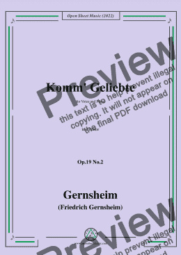 page one of Gernsheim-Komm' Geliebte,Op.19 No.2,in c minor,for Voice and Piano 