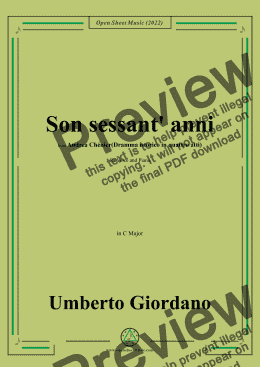 page one of Giordano-Son sessant anni(1896),from Andrea Chénier(Dramma istorico in quattro atti)