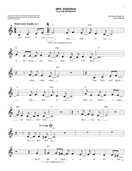 page one of Mrs. Robinson (Easy Lead Sheet / Fake Book)