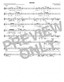 page one of Imagine (Lead Sheet / Fake Book)