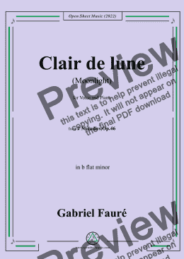 page one of Fauré-Clair de lune(Moonlight),in b flat minor,Op.46 No.2