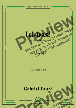 page one of Fauré-Ici-bas!,in f sharp minor,Op.8 No.3,from '3 Songs,Op.8',for Voice and Piano