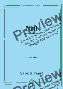 page one of Fauré-Nell,in e flat minor,Op.18 No.1,from '3 Songs,Op.18',for Voice and Piano