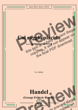 page one of Handel-Col raggio placido,from Agrippina,HWV 6,for Voice&Piano