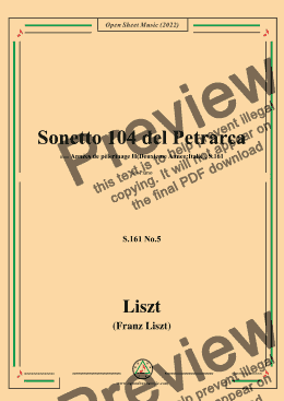 page one of Liszt-Sonetto 104 del Petrarca,S.161 No.5,from Annees de pelerinage II,S.161