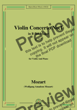 page one of Mozart-Violin Concerto No.1 in B flat Major,K.207,for Violin and Piano