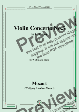 page one of Mozart-Violin Concerto No.3 in G Major,K.216,for Violin and Piano