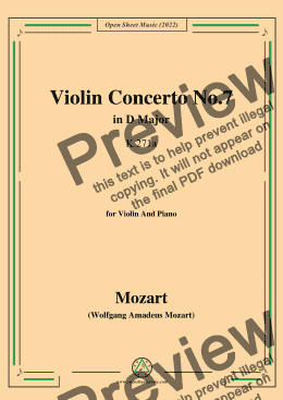 page one of Mozart-Violin Concerto No.7 in D Major,K.271a,for Violin and Piano