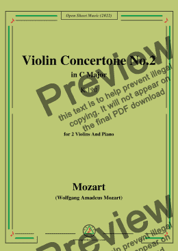 page one of Mozart-Concertone No.2 in C Major,K.190,for 2 Violins&Piano