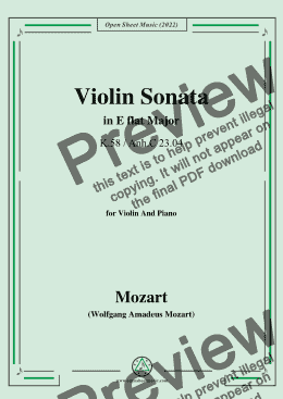 page one of Mozart-Violin Sonata in E flat Major,K.58/Anh.C 23.04