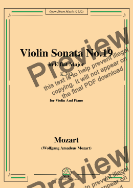 page one of Mozart-Violin Sonata No.19,in E flat Major,K.302,for Violin&Piano