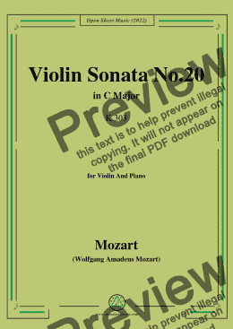 page one of Mozart-Violin Sonata No.20,in C Major,K.303,for Violin&Piano