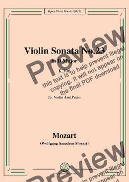 page one of Mozart-Violin Sonata No.23,in D Major,K.306,for Violin&Piano