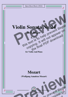 page one of Mozart-Violin Sonata No.24,in F Major,K.376,for Violin&Piano