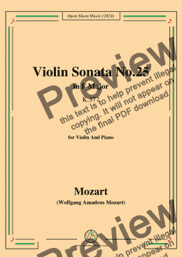 page one of Mozart-Violin Sonata No.25,in F Major,K.377,for Violin&Piano