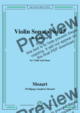 page one of Mozart-Violin Sonata No.27,in G Major,K.379,for Violin&Piano