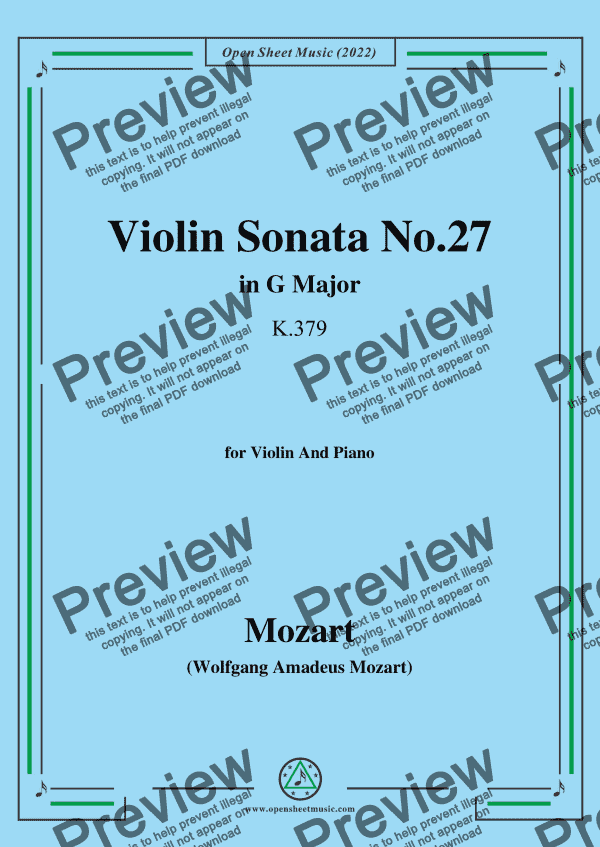 Mozart-Violin Sonata No.27,in G Major,K.379,for Violin&Piano - Buy PDF