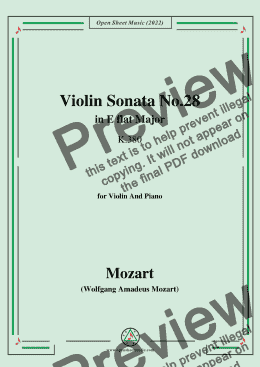 page one of Mozart-Violin Sonata No.28,in E flat Major,K.380,for Violin&Piano