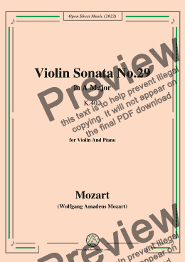 page one of Mozart-Violin Sonata No.29,in A Major,K.402,for Violin&Piano