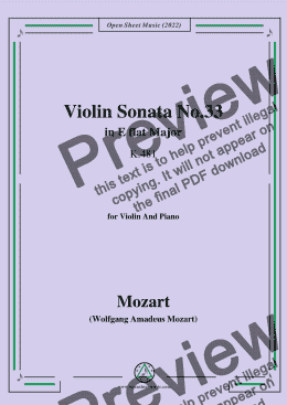 page one of Mozart-Violin Sonata No.33,in E flat Major,K.481,for Violin&Piano