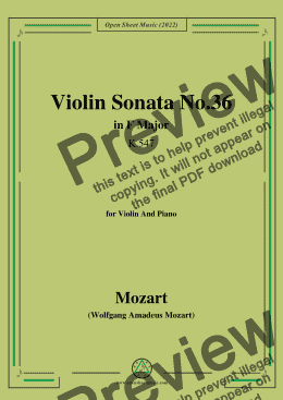 page one of Mozart-Violin Sonata No.36,in F Major,K.547,for Violin&Piano