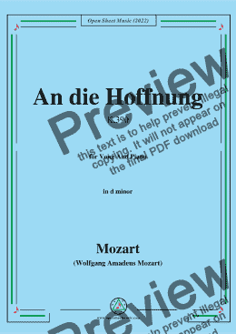 page one of Mozart-An die Hoffnung,K.390/340c,in d minor,for Voice and Piano