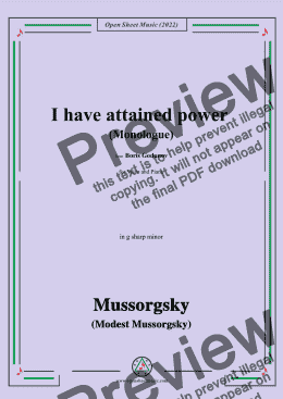 page one of Mussorgsky-I have attained power(Monologue),from Boris Godunov