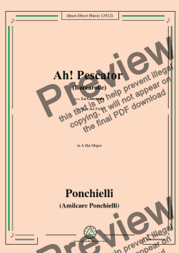 page one of Ponchielli-Ah!Pescator (Barcarolle),from 'La Gioconda,Op.9'