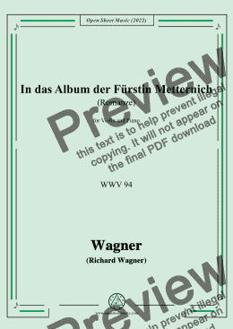 page one of Wagner-In das Album der Fürstin Metternich(Romanze),WWV 94