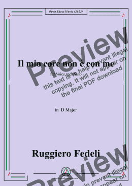 page one of Ruggiero Fedeli-Il mio core non e con me,in D Major,for Voice and Piano