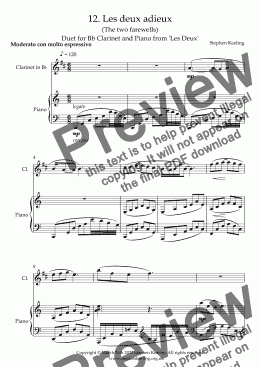 page one of 12. Les deux adieux (The two farewells) Duet for Bb Clarinet and Piano from 'Les Deux'