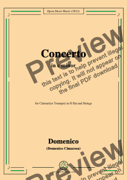 page one of Cimarosa-Concerto,in c minor,for Clarinet(or Trumpet) in B flat and Strings