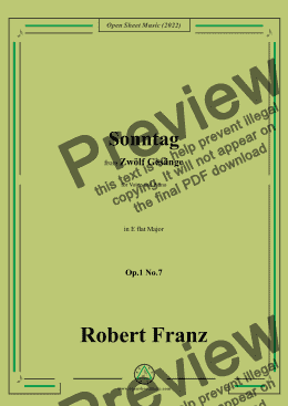 page one of Franz-Sonntag,in E flat Major,Op.1 No.7,from Zwolf Gesange