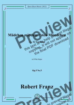 page one of Franz-Madchen mit dem roten Mundchen,in D flat Major,Op.5 No.5