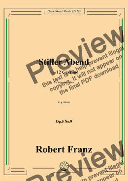 page one of Franz-Stiller Abend,in g minor,Op.5 No.9,from 12 Gesange