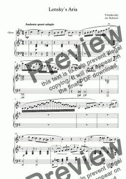 page one of Lensky`s Aria from Eugene Onegin for oboe and piano