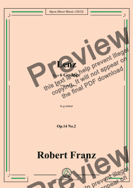 page one of Franz-Lenz,in g minor,Op.14 No.2,from 6 Gesange,for Voice and Piano