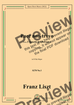 page one of Liszt-Pace non trovo,S270 No.1,in D flat Major,for Voice and Piano