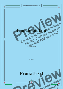 page one of Liszt-Il m'aimait tant,S.271,in A falt Major,for Voice and Piano