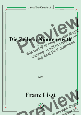 page one of Liszt-Die Zelle in Nonnenwerth,S.274,in a minor,for Piano