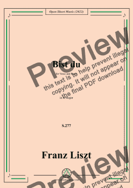 page one of Liszt-Bist du,S.277,in A Major,for Voice and Piano