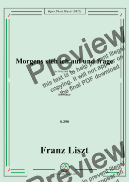 page one of Liszt-Morgens steh ich auf und frage,S.290,in e minor,for Voice and Piano