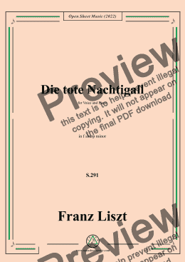 page one of Liszt-Die tote Nachtigall,S.291,in f sharp minor,for Voice and Piano