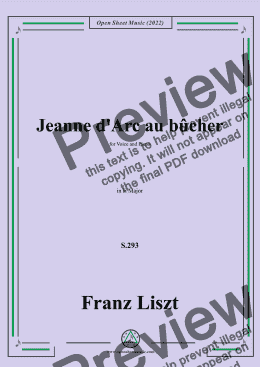 page one of Liszt-Jeanne d'Arc au bûcher,S.293,in E Major,for Voice and Piano