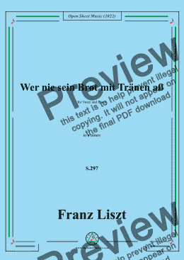 page one of Liszt-Wer nie sein Brot mit Tränen aß,S.297,in a minor,for Voice and Piano