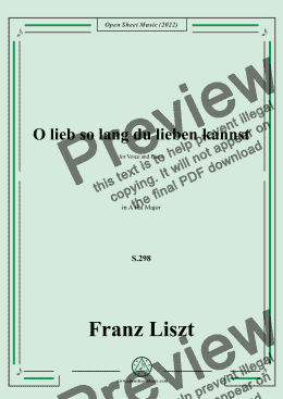 page one of Liszt-O lieb so lang du lieben kannst,S.298,in A flat Major,for Voice and Piano